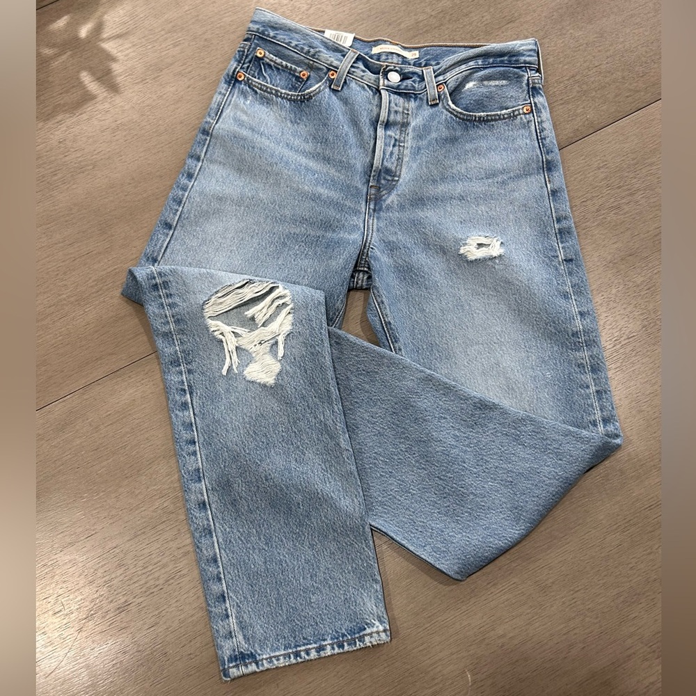 Levi's Wedgie Straight Leg Light Blue Distressed Women's Jeans